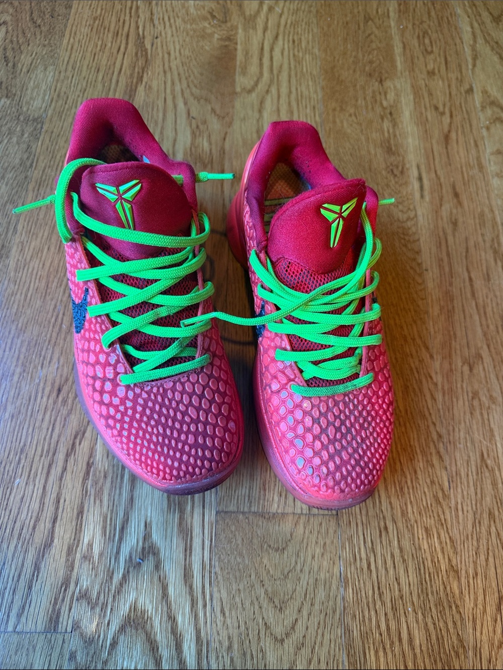 Nike Kobe 6 Kids Sneakers red/orange color with Neon Green Laces